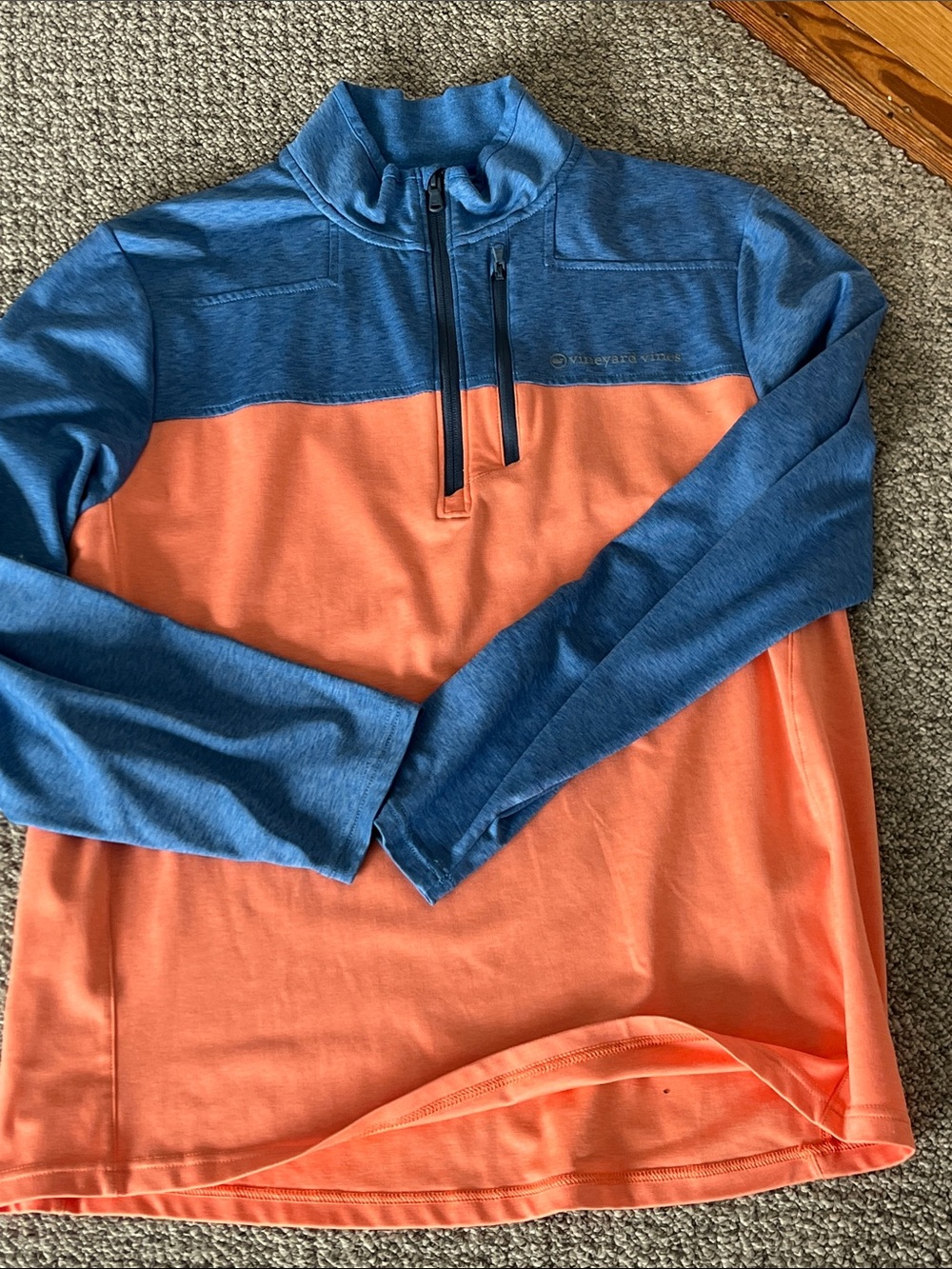 Vineyard Vines Performance blue and orange Quarter-Zip Pullover l
